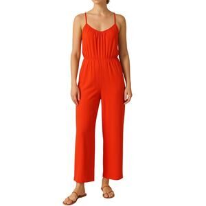 1980s Vintage Red Sleeveless Wide Leg Jumpsuit Playsuit Flared Leg Small Medium